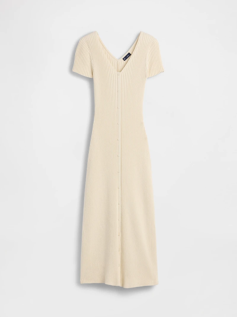 Rib Button-Front Maxi Sweater Dress