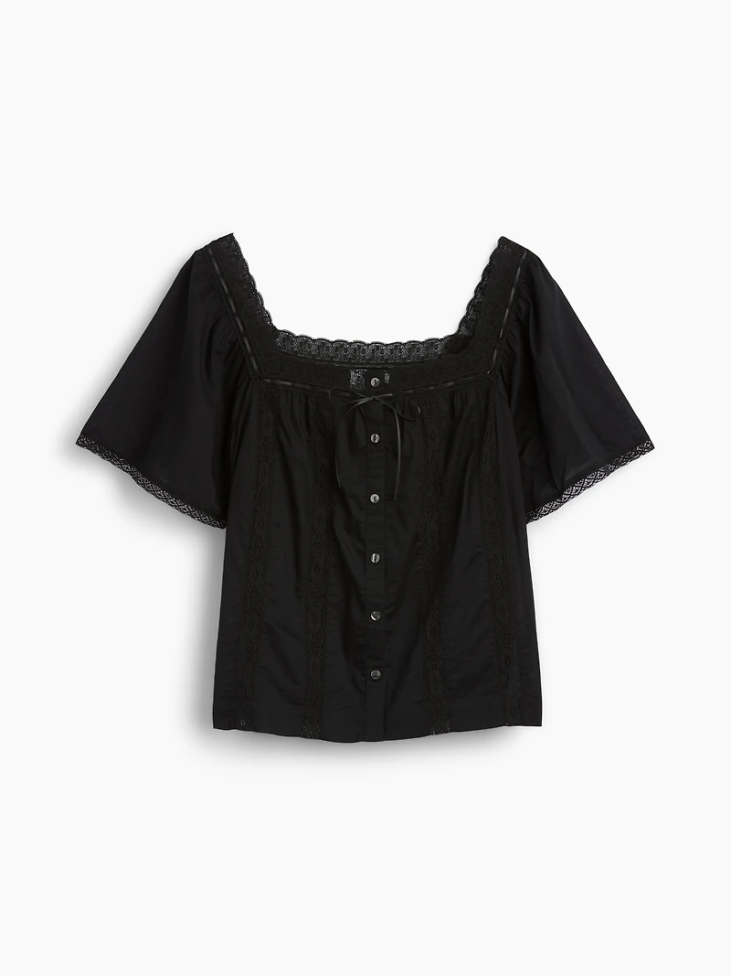 Lace-Trim Square-Neck Swing Top