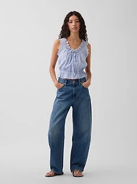 Eyelet Tie-Front Crop Peplum Top