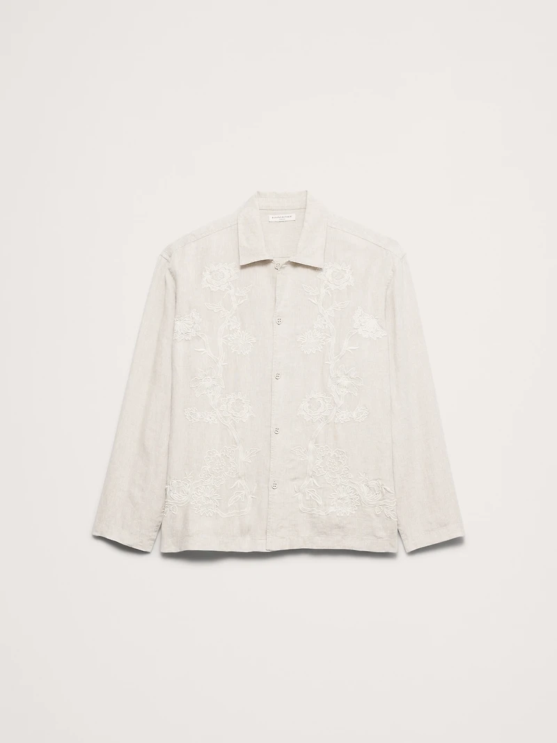 Relaxed-Fit Embroidered Linen Long-Sleeve Resort Shirt