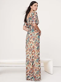 Mesh Flutter-Sleeve Maxi Dress