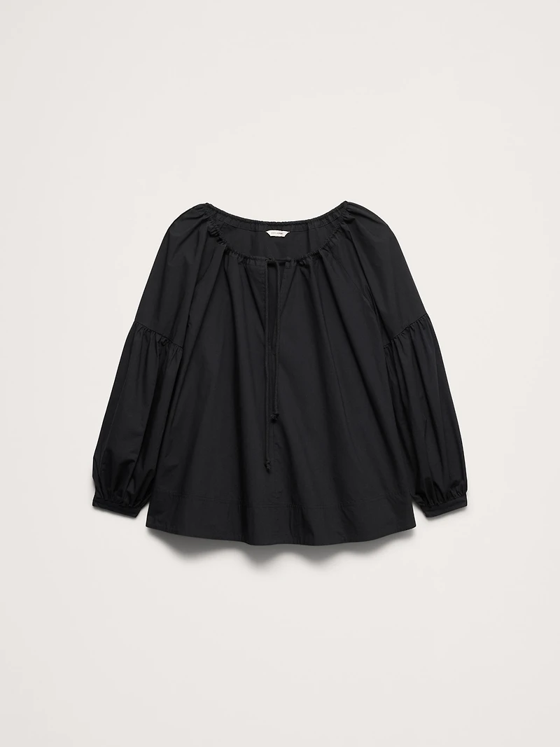 Cotton Poplin Drawstring Top