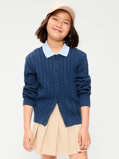 Cable-Knit Cardigan Sweater for Girls