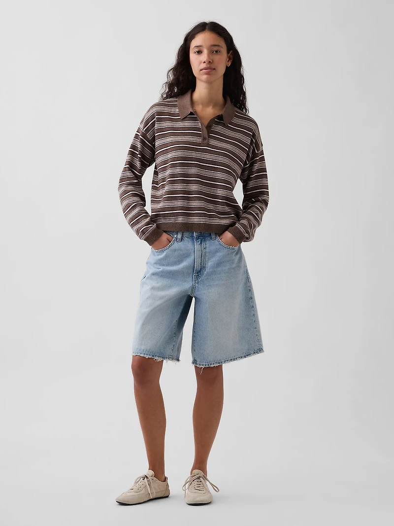 100% Cotton Relaxed Polo Shirt Sweater