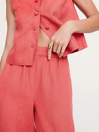 High-Rise Wide-Leg Linen Pull-On Ankle Pant