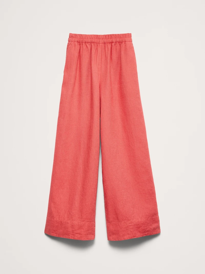 High-Rise Wide-Leg Linen Pull-On Ankle Pant