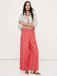 High-Rise Wide-Leg Linen Pull-On Ankle Pant