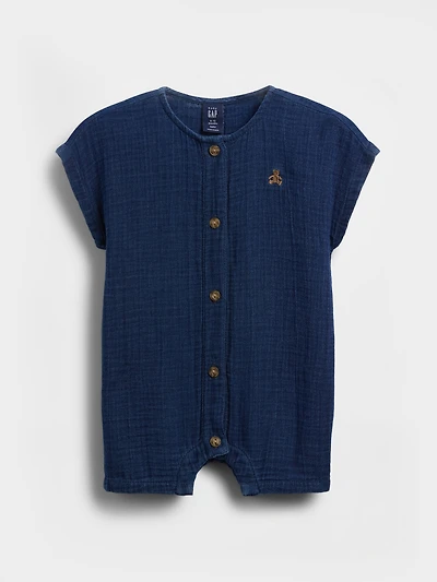 Baby Cotton Gauze Denim Shorty One-Piece