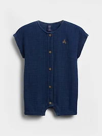 Une-pièce à short court en denim de gaze coton pour Bébé