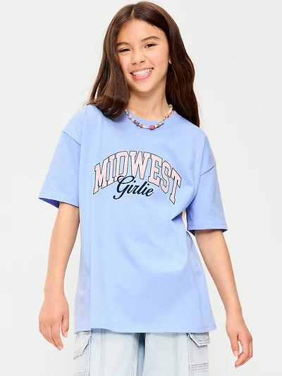 Oversized Short-Sleeve Graphic Tunic T-Shirt for Girls