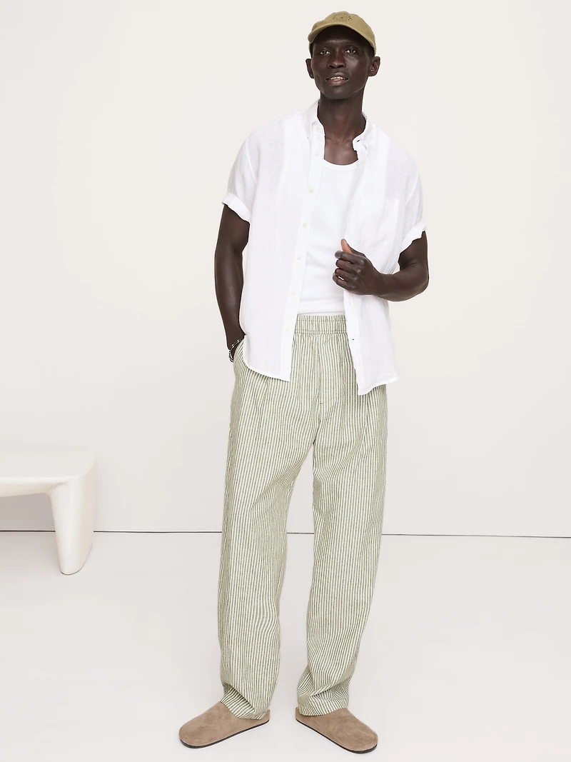 Relaxed Linen-Cotton Pleated Pull-On Pant