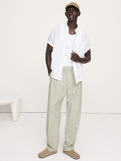 Relaxed Linen-Cotton Pleated Pull-On Pant