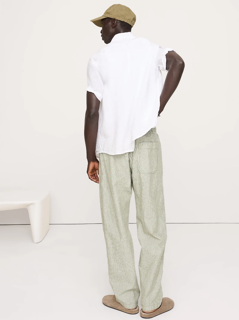 Relaxed Linen-Cotton Pleated Pull-On Pant