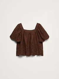 Linen Eyelet Square-Neck Top