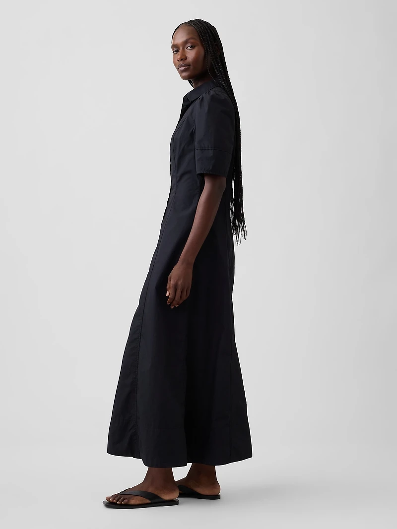 Barrel-Sleeve Maxi Shirtdress