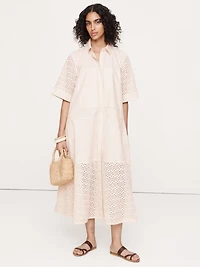 Cotton Poplin Trapeze Maxi Shirt Dress