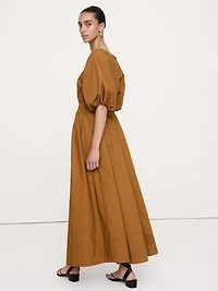 Cotton Poplin Puff-Sleeve Maxi Dress