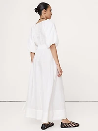 Linen Puff-Sleeve Maxi Dress