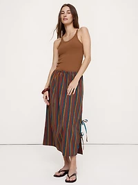 Cotton Poplin Side-Tie Midi Skirt