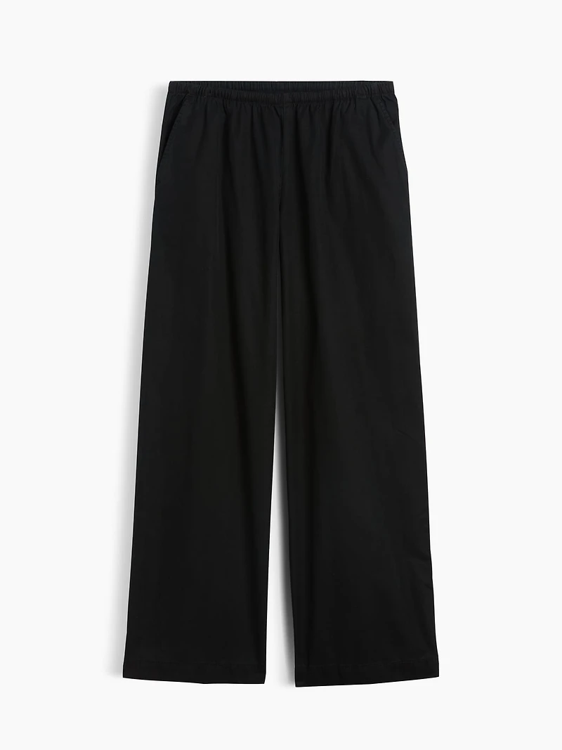 Mid Rise Poplin Relaxed Easy Wide-Leg Pants