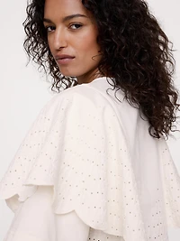 Eyelet Chambray Ruffle-Sleeve Top