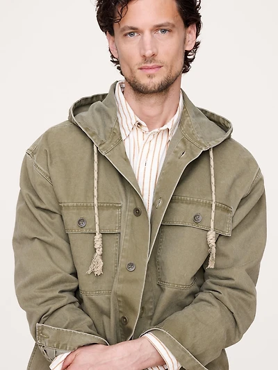 Cotton Twill Hooded Overshirt