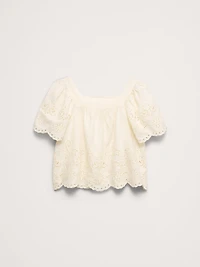 Linen Eyelet Square-Neck Top