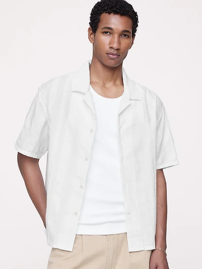 Relaxed-Fit Cotton-Linen Jacquard Resort Shirt