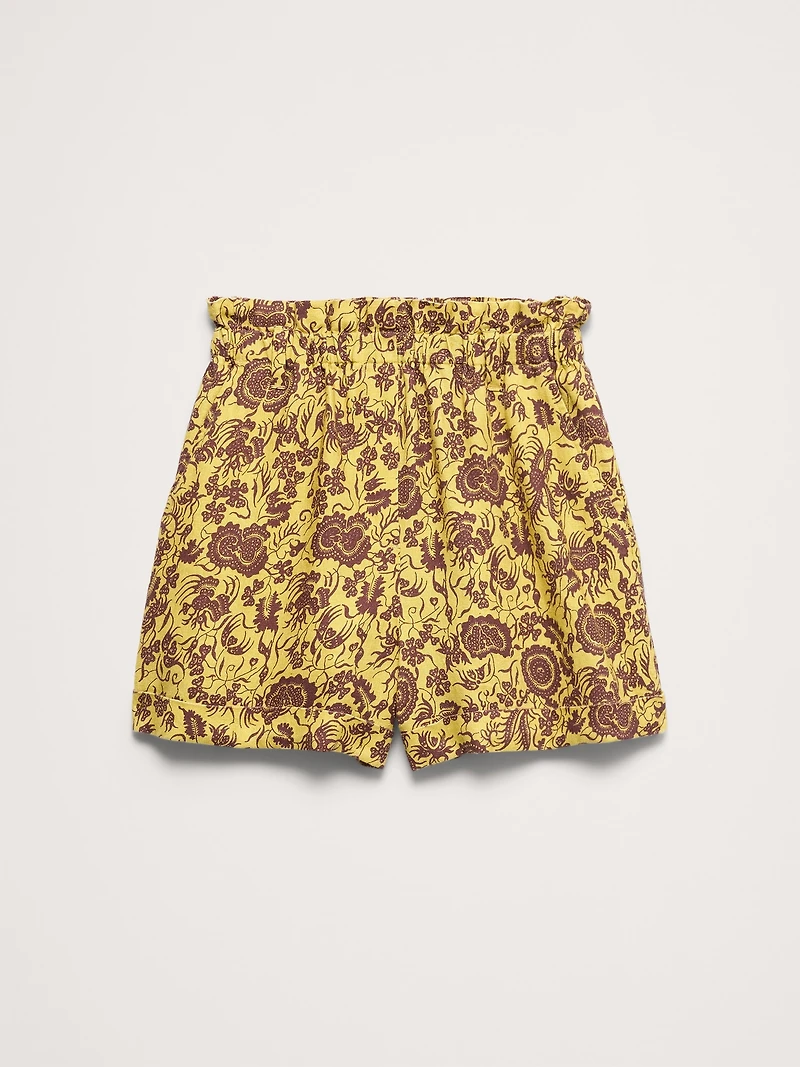 3.5" Paperbag-Waist Pull-On Linen Short