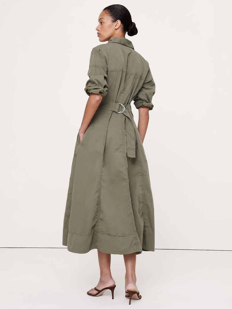 Cotton Twill Paneled Shirt Dress