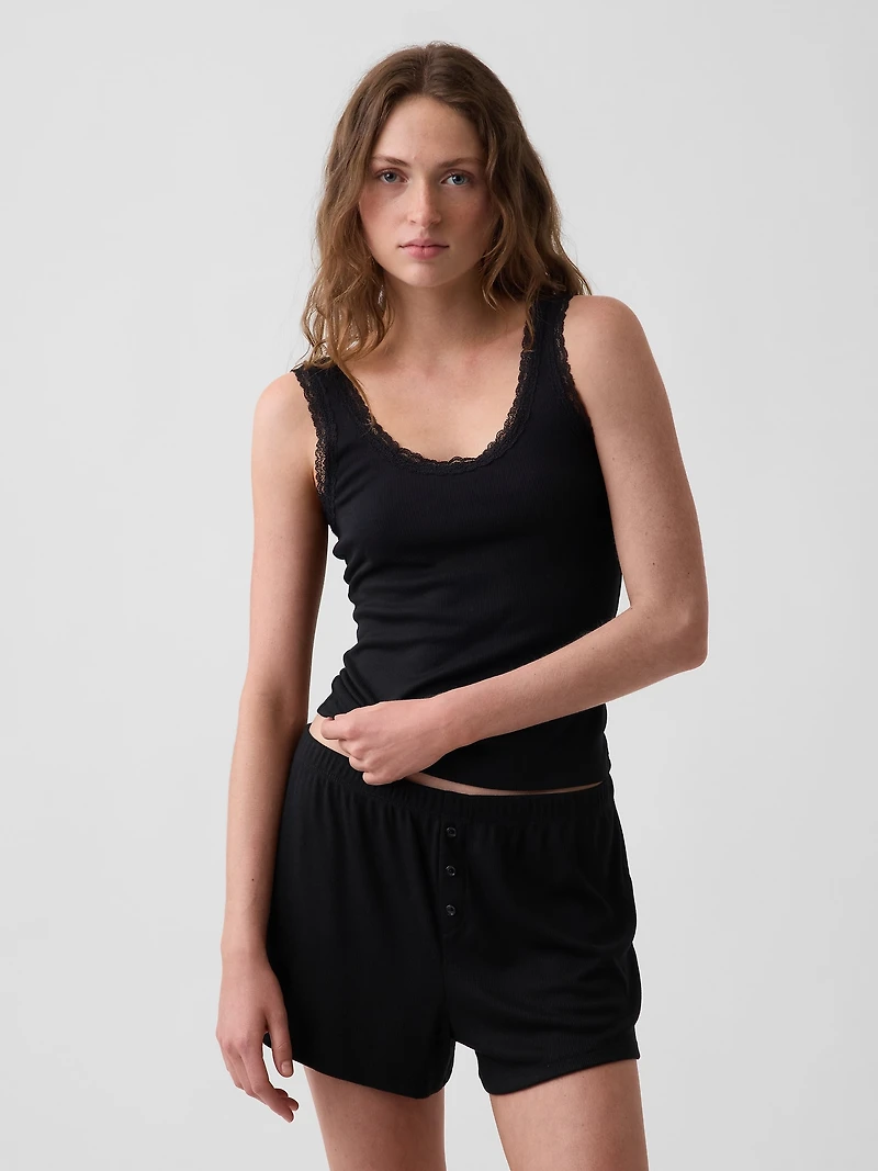 Mini Rib Lace-Trim PJ Tank Top