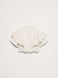 Eyelet Chambray Ruffle-Sleeve Top