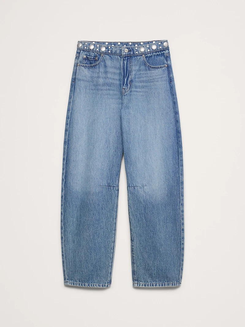 Mid-Rise Barrel Studded Ankle Jean
