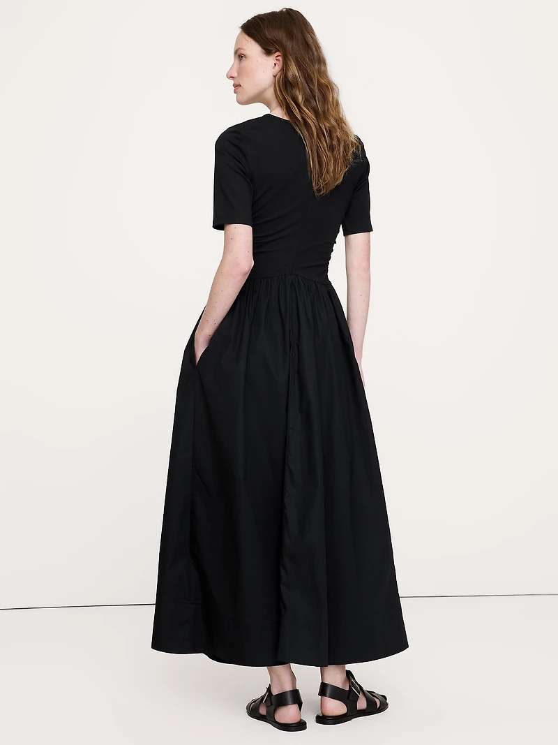 Jersey + Cotton Poplin Maxi Dress