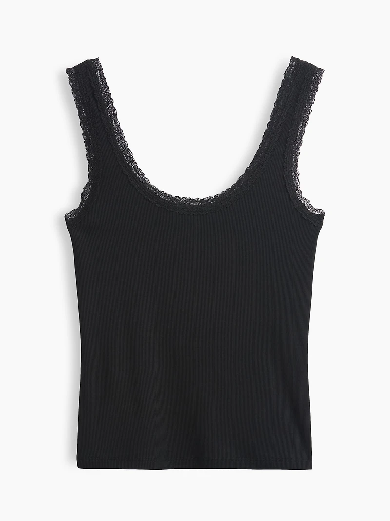 Mini Rib Lace-Trim PJ Tank Top