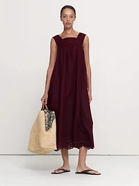 Embroidered Linen Square-Neck Dress