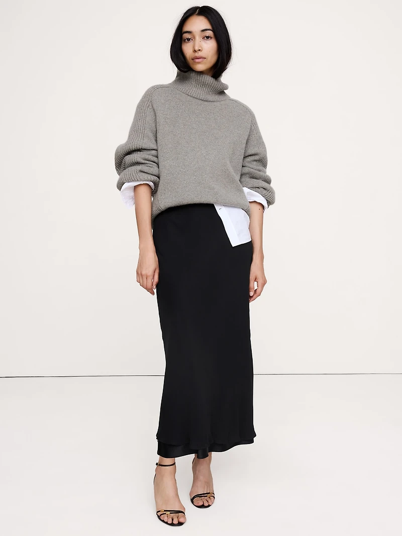 Layered Georgette-Satin Maxi Skirt