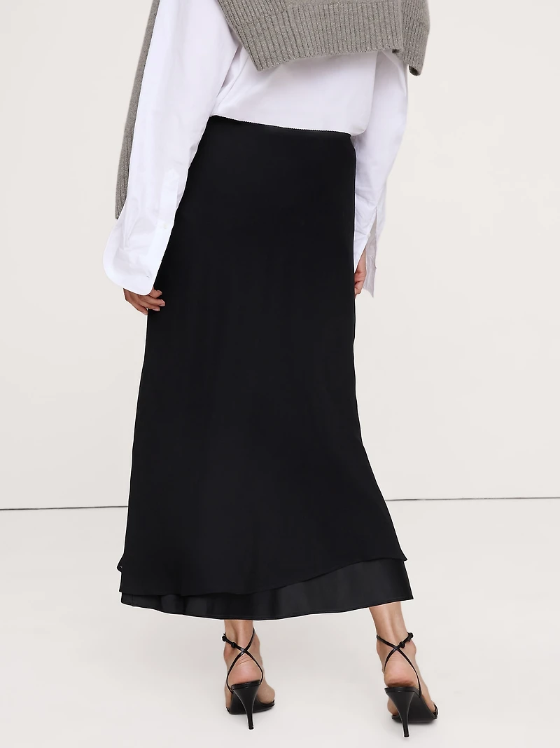 Layered Georgette-Satin Maxi Skirt