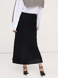 Layered Georgette-Satin Maxi Skirt