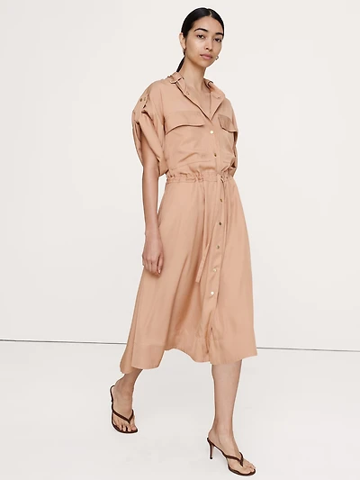 Drapey Twill Midi Shirt Dress