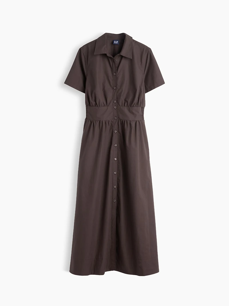Poplin Smocked-Waist Maxi Shirtdress