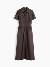 Poplin Smocked-Waist Maxi Shirtdress