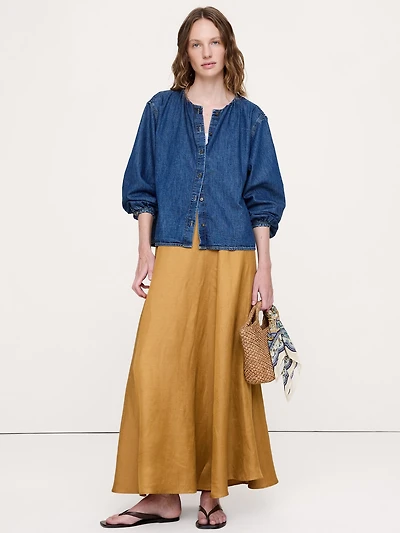 Denim Puff-Sleeve Top