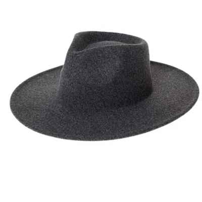 Vegan Felt Rancher Fedora Hat with Wide Brim: Charcoal