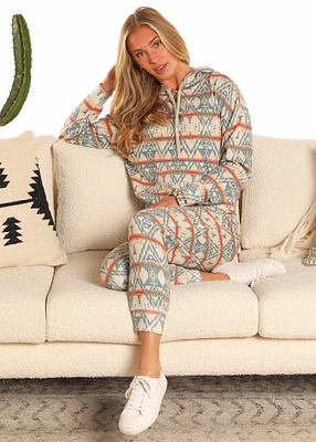Olive Aztec Print Hoodie