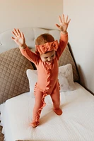 Tal + Love Waffle Ruffle Zip Footie - Coral
