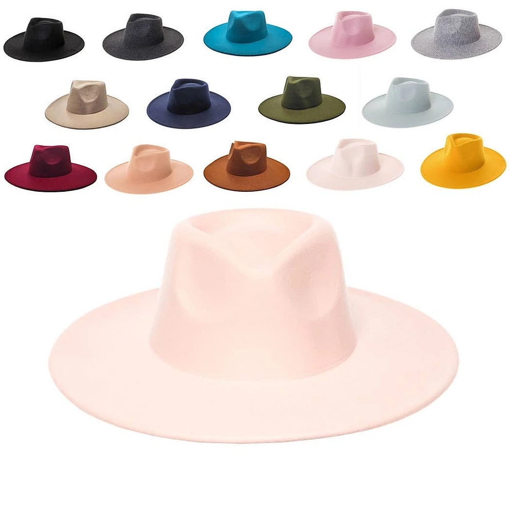 Vegan Felt Rancher Fedora Hat with Wide Brim