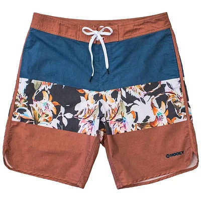 The Shaka Hooey Shorts Blue / Orange Classic Board with Floral Pattern Waistband and 9 Inseam