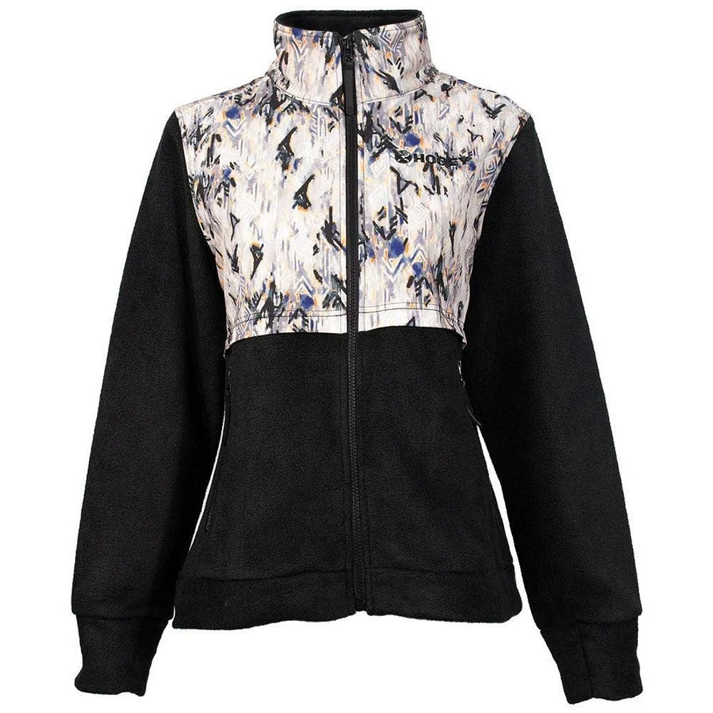 Ladies Tech Fleece Jacket - Black with Aztec Pattern