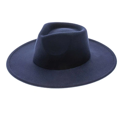 Vegan Felt Rancher Fedora Hat with Wide Brim: Navy